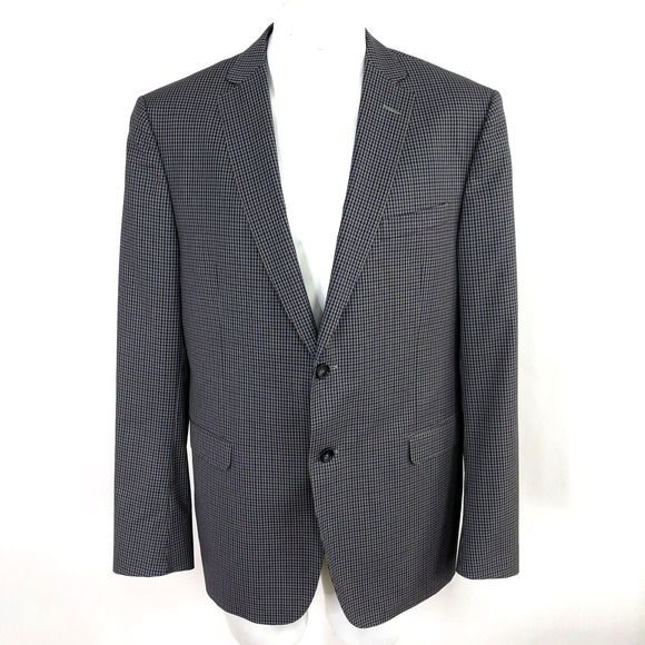 Z Zegna US 44 R / EUR 54 100% Wool Check Sport Coat Jacket Blue Brown MINT